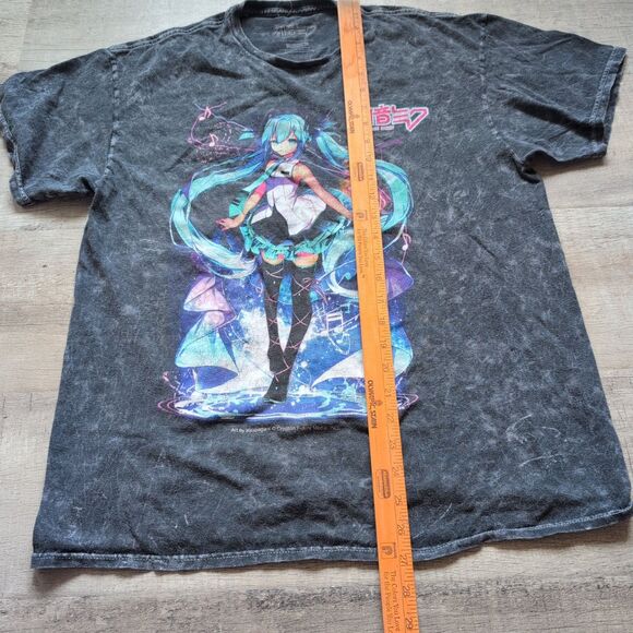 Hatsune Miku Adult Black Tie Dye Anime Short Sleeve Shirt Size Medium M - Picture 3 of 5
